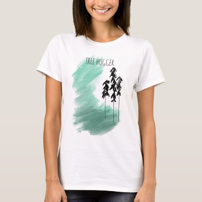 Skandinavisk grön trädkonst enkel modern mint  t shirt (Framsida)