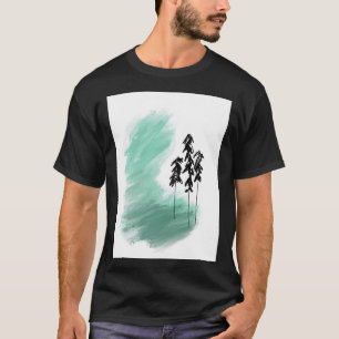 Skandinavisk grön trädkonst enkel modern mint t shirt