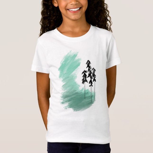 Skandinavisk grön trädkonst enkel modern mint  t shirt (Framsida)