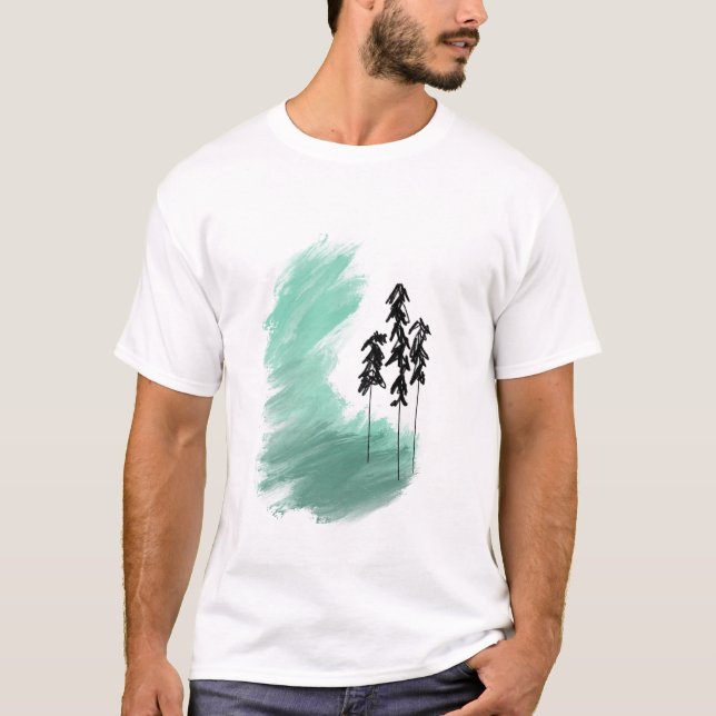 Skandinavisk grön trädkonst enkel modern mint   t shirt (Framsida)