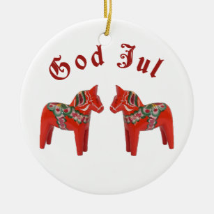 Skandinavisk gud Jul för julDala häst! Julgransprydnad Keramik