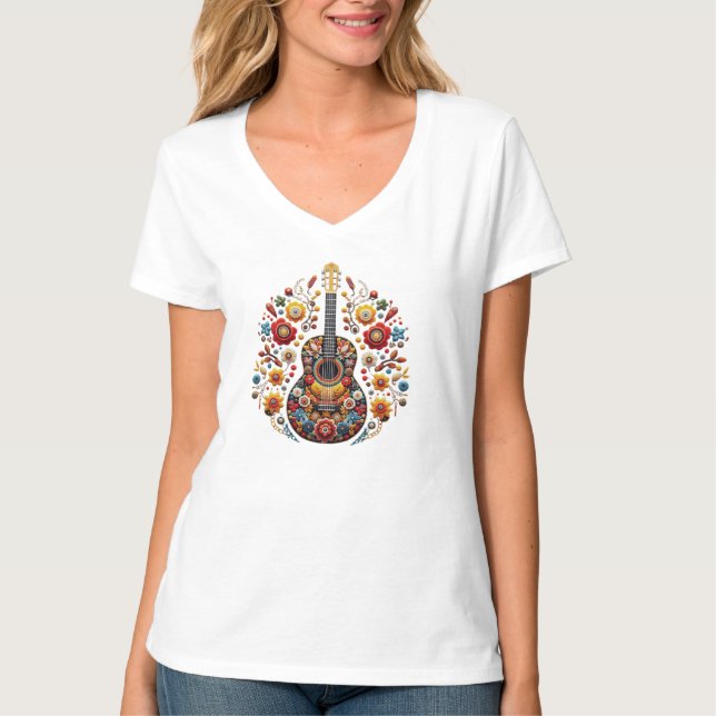 Skandinavisk guitar folkkonst t shirt (Framsida)