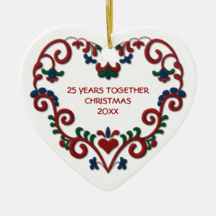 Skandinavisk hjärta 25 år tillsammans foto julgransprydnad keramik