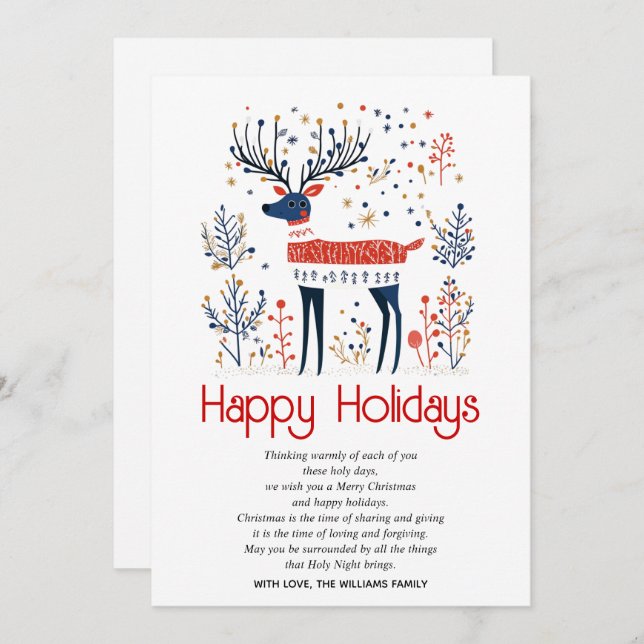 Skandinavisk hjort, blåblå jul i stil julkort (Fram/baksida)