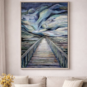 Skandinavisk Idyllisk Kall Vinternatt Fullmåne Poster