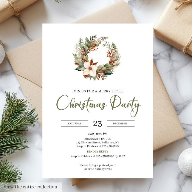 Skandinavisk jordnära oliv ljusbrun jul  inbjudningar (Scandinavian Earthy Olive Light Brown Christmas Party)