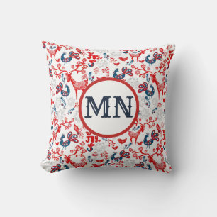 Skandinavisk jul Monogrammed Folk Art Red Kudde