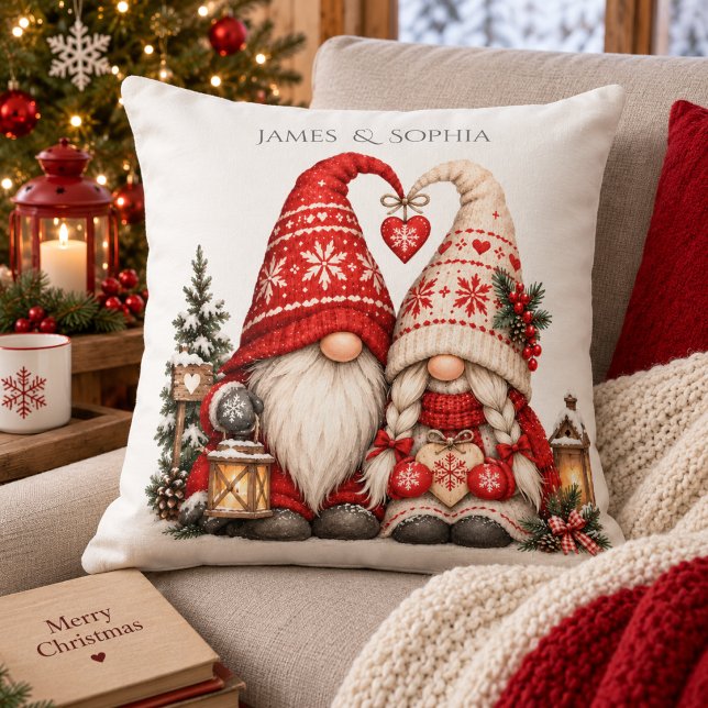 Skandinavisk jul Tomte Romantiskt par Kudde (Skapare uppladdad)