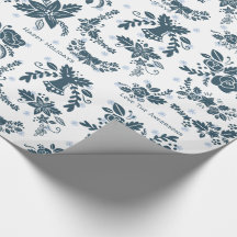 Skandinavisk julfolkart Blommigt Blue White