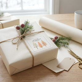 Skandinavisk julgran present fyrkantigt klistermärke