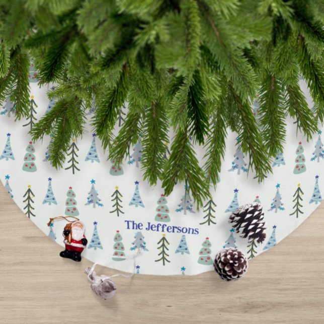 Skandinavisk Julgranar doodle Julgransmatta Borstad Polyester (Custom elegant Scandinavian Christmas tree skirt with your name)