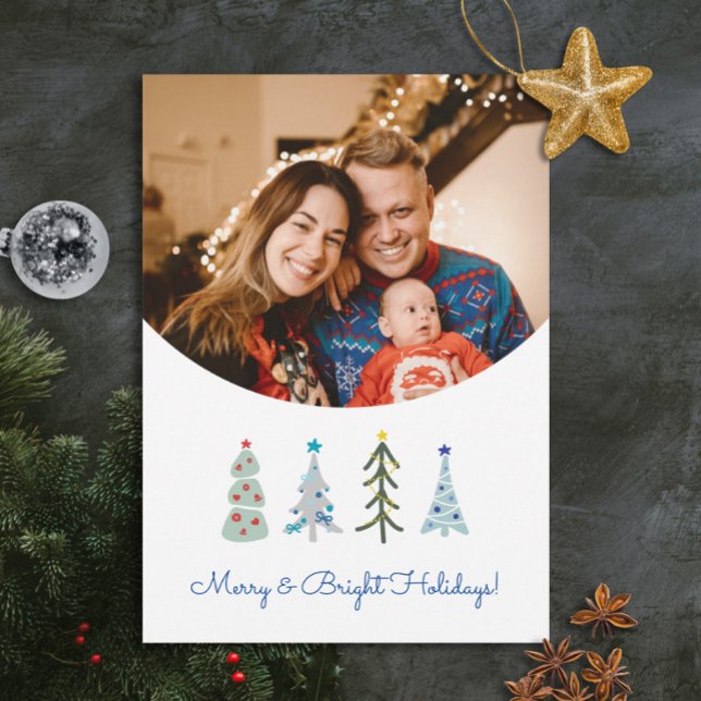 Skandinavisk Julgranar doodle Julkort (Elegant hygge Scandinavian photo custom Christmas card. Personalize it with your photo and text.)