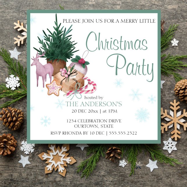 Skandinavisk julklump gräs dekoration merry littl inbjudningar (Scandinavian christmas pine decoration merry little christmas editable template  invitation download)