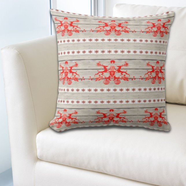 skandinavisk julklump snöflingor Nordic Reindeer Kudde (scandinavian christmas snowflakes Nordic Reindeer Throw Pillow)