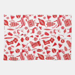 Skandinavisk julrödvit Festive Kökshandduk