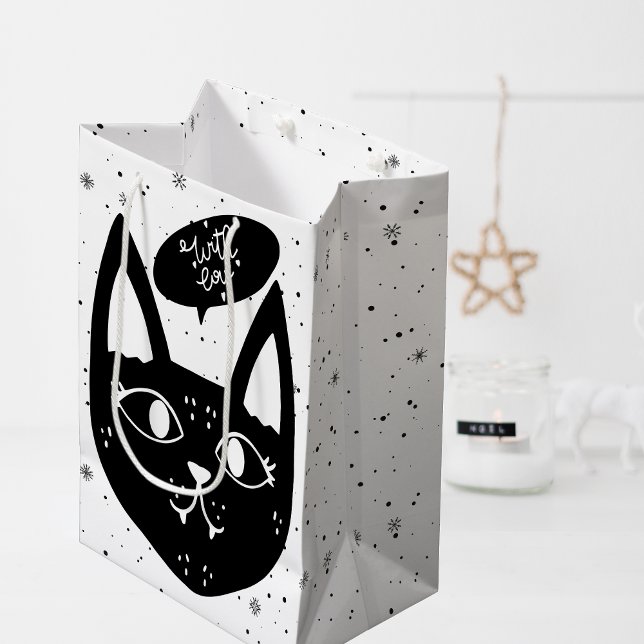 Skandinavisk katt med kärlek svart och vit (Stylish With Love Scandinavian Black Cat Medium Gift Bag)