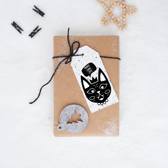 Skandinavisk katt som säger fred, kärlek, glädje presentetikett (Skapare uppladdad)