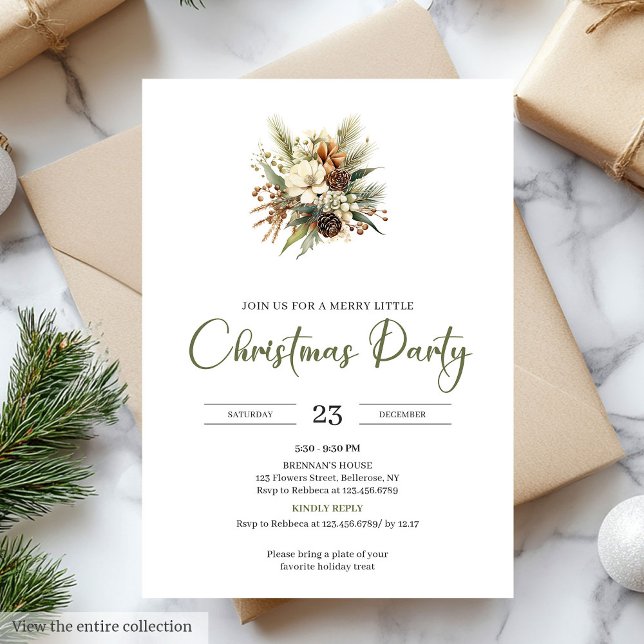 Skandinavisk Minimal Mossgrön Beige Jul  Inbjudningar (Scandinavian Minimal Moss Green Beige Christmas Party)