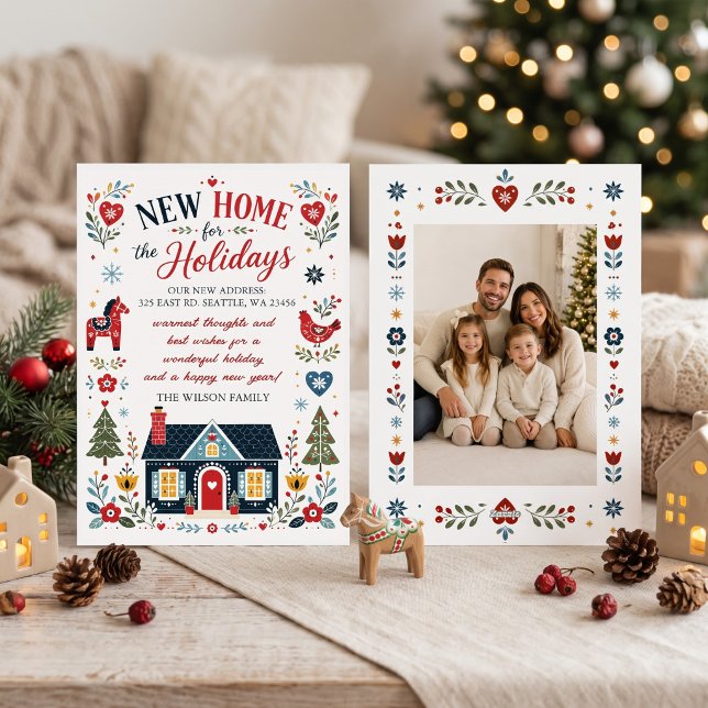 Skandinavisk ny hem för semestern Foto Julkort (Scandinavian New Home for the Holidays Photo Holiday Card)