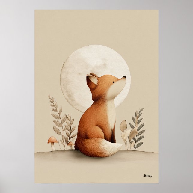 Skandinavisk rävbarnurumsväggkonst Neutral bebis Poster (Framsidan)