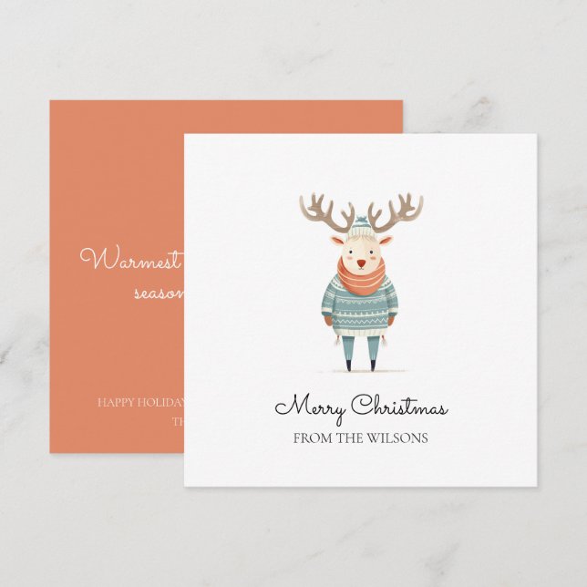 Skandinavisk ren som bär en tröja julkort (Fram/baksida)