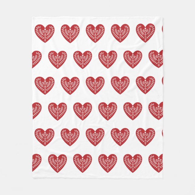 Skandinavisk röd hjärtaullfilt fleecefilt (Framsidan)