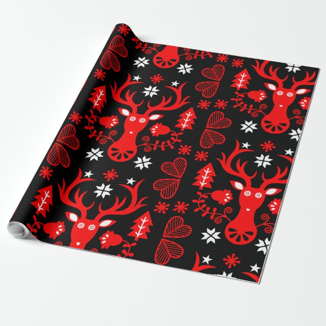 Skandinavisk röd jul-Hjort Presentpapper (Utrullad)