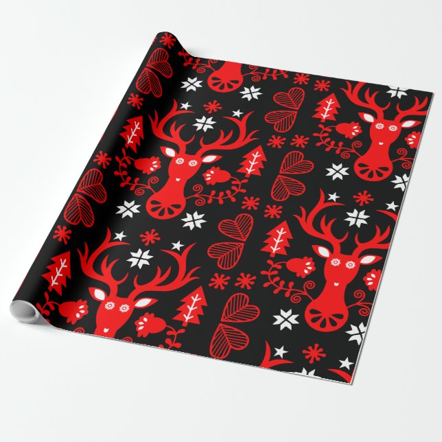 Skandinavisk röd jul-Hjort Presentpapper (Utrullad)