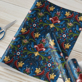 Skandinavisk Rosemaling Folklig Blå Röd Presentpapper