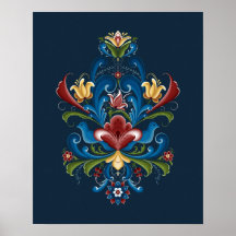 Skandinavisk Rosemaling Folksjäl Blå Röd
