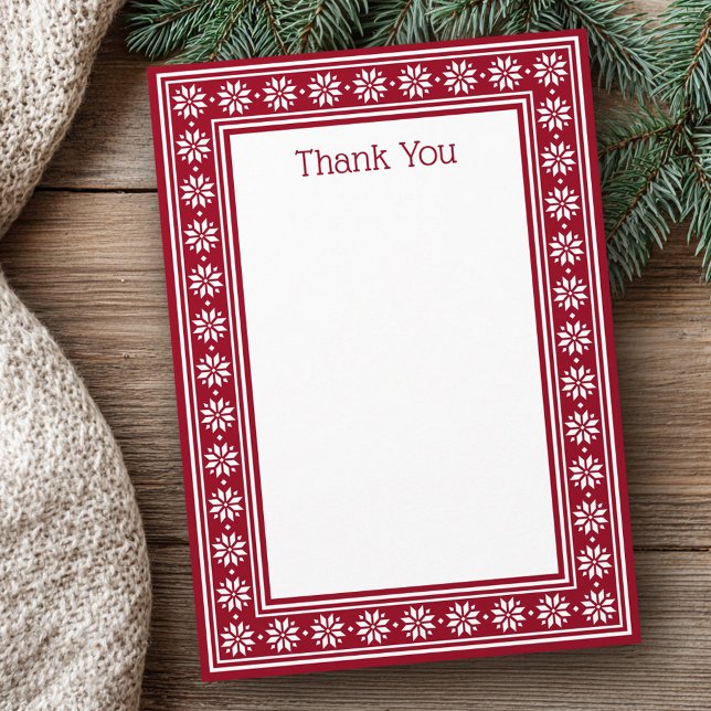 Skandinavisk stjärnmönstrad kant mörkröd tom tack kort (Scandinavian star pattern border dark red blank thank you card)