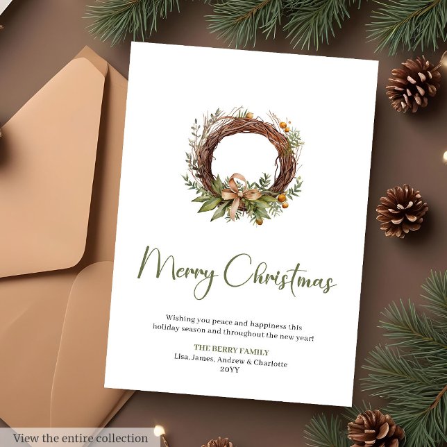 Skandinavisk tallkrans akvarell julkort (Scandinavian Pine Wreath Watercolor Christmas Card

)