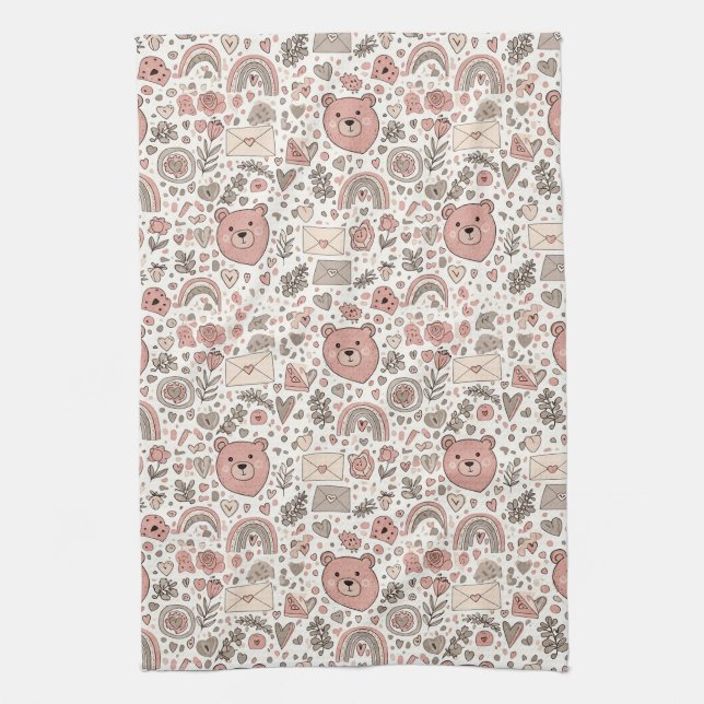 Skandinavisk Teddybjörn Boho Mönster Kökshandduk (Vertikal)