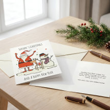 Skandinavisk tomte & snömannen julkort