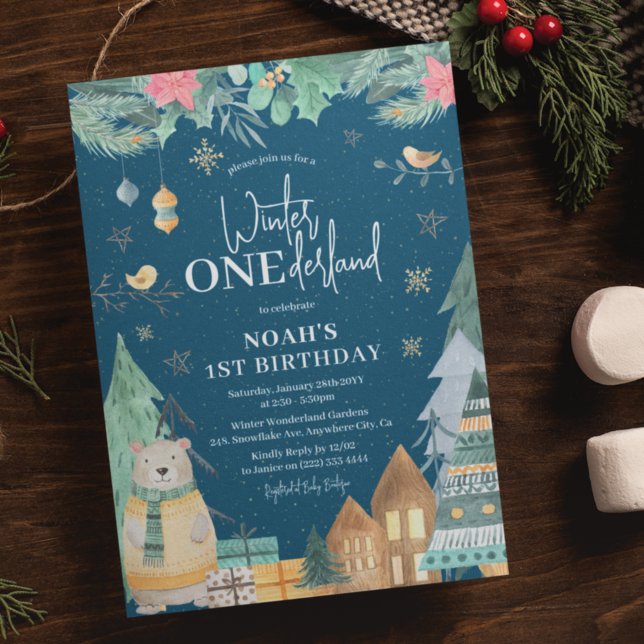 Skandinavisk 'Vinter ONEderland' 1-årsfest Inbjudningar (Skapare uppladdad)