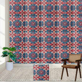 Skandinaviska Blommigten Tile Mönster i Red och Bl Kakelplatta