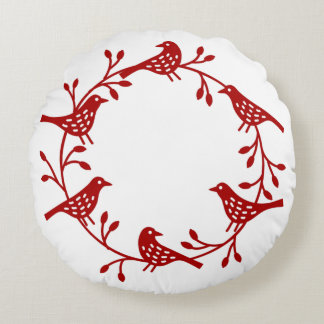 Skandinaviska fåglar med rosehips rund kudde