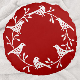 Skandinaviska fåglar med rosehips rund kudde