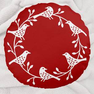 Skandinaviska fåglar med rosehips rund kudde