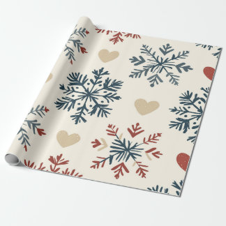 Skandinaviska folk snöflingor och hjärtan jul presentpapper