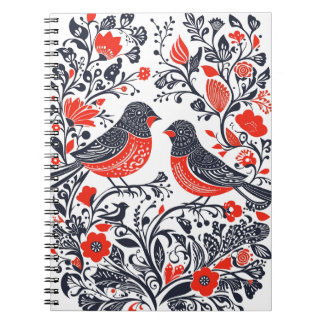Skandinaviska folkkonst Birds Lino-klippdesign Anteckningsbok