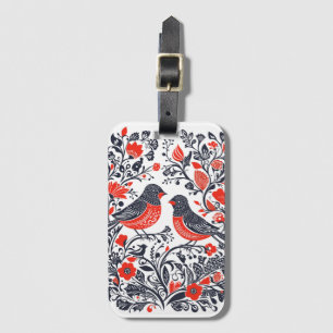 Skandinaviska folkkonst Birds Lino-klippdesign Bagagebricka