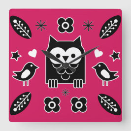 Skandinaviska folkkonst Uggla Fyrkantig Klocka