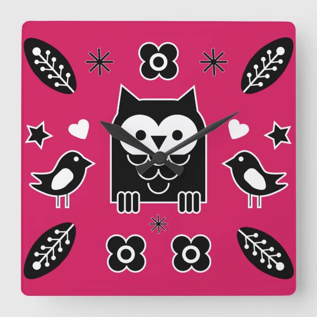 Skandinaviska folkkonst Uggla Fyrkantig Klocka (Framsida)