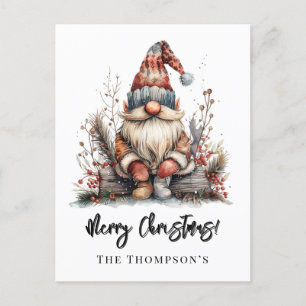 Skandinaviska Gnome Sitta på en logg Helg Vykort