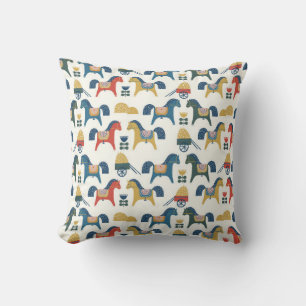 Skandinaviska hästar: Colorful Folk Art Kudde