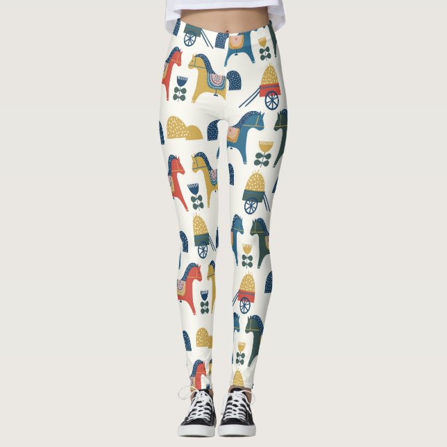 Skandinaviska hästar: Colorful Folk Art Leggings (Framsida)