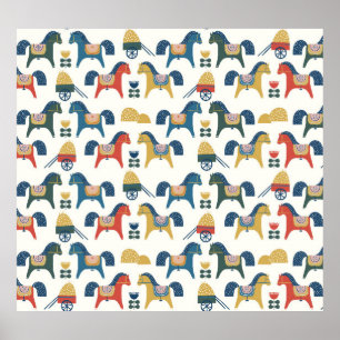 Skandinaviska hästar: Colorful Folk Art Poster
