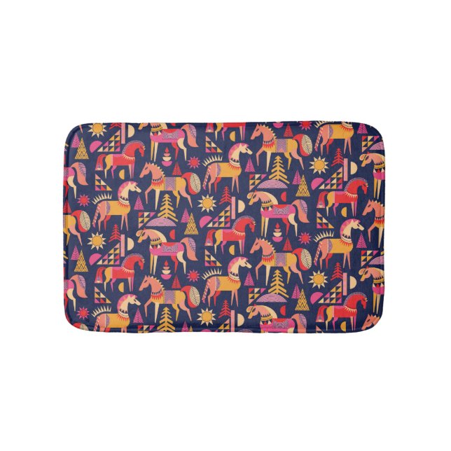 Skandinaviska hästar: Dekorativ sömlös design Badrumsmatta (Framsidan)