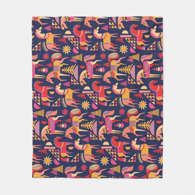 Skandinaviska hästar: Dekorativ sömlös design Fleecefilt (Framsidan)